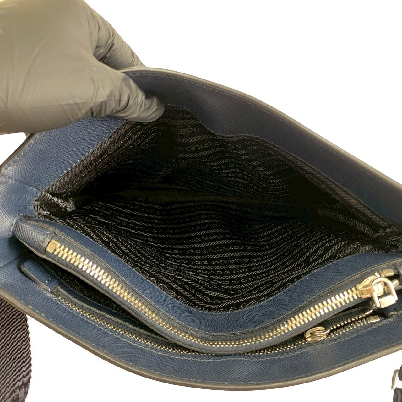 PRADA Shoulder Bag leather Navy