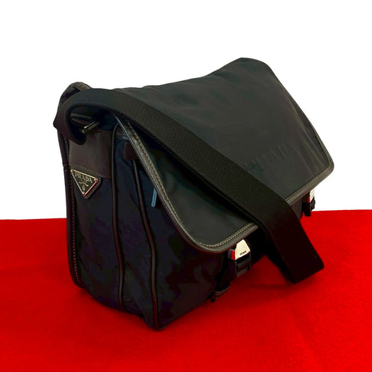 PRADA Shoulder Bag Nylon black Triangle Logo Metal