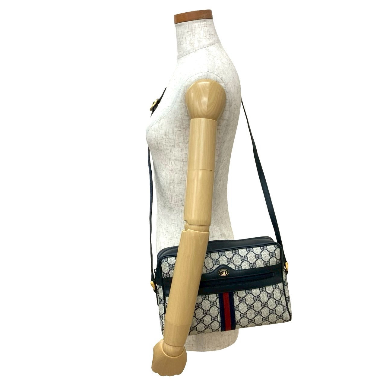 GUCCI Shoulder Bag leather Navy Sherry line