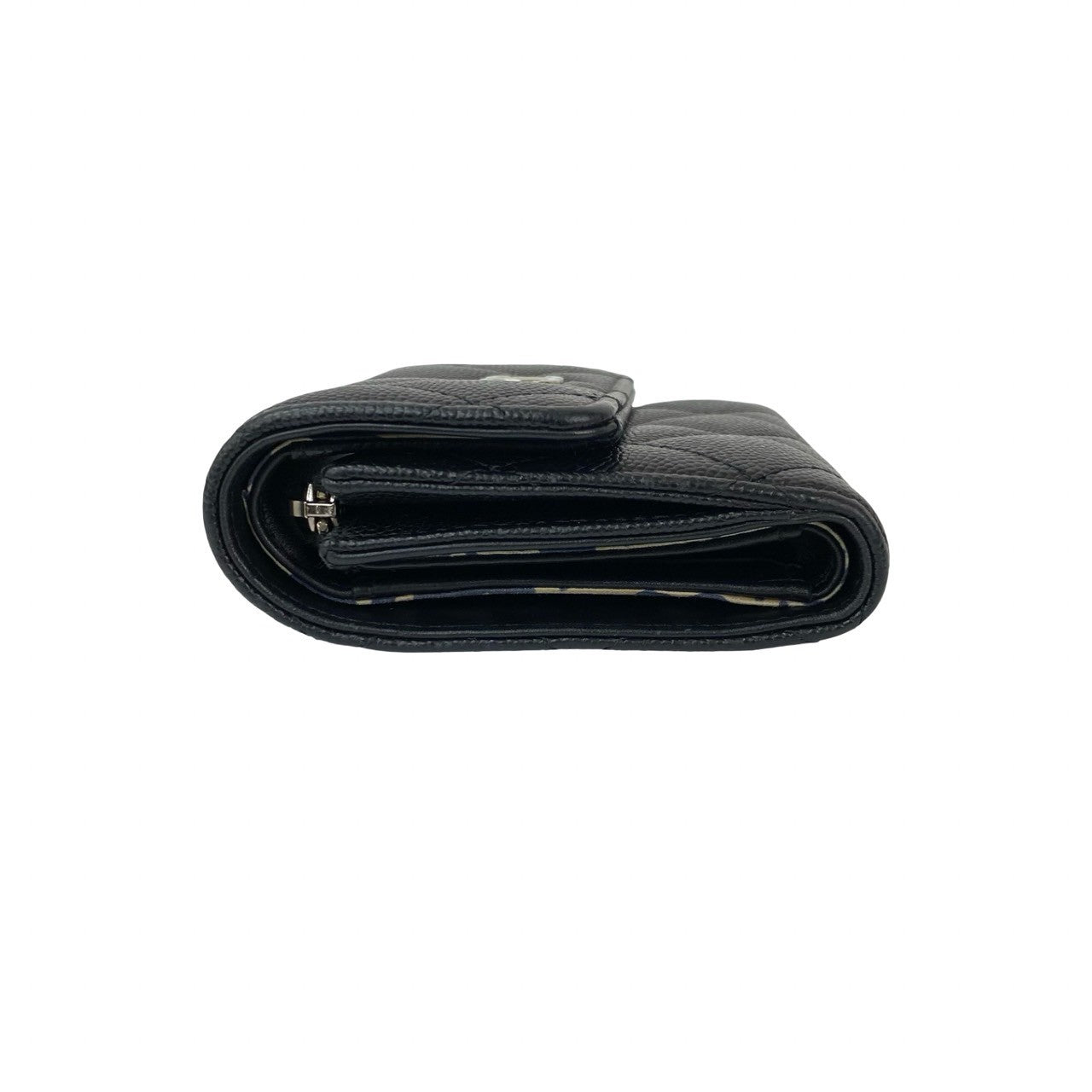 CHANEL Tri-fold wallet Matt caviar skin black Matrasse