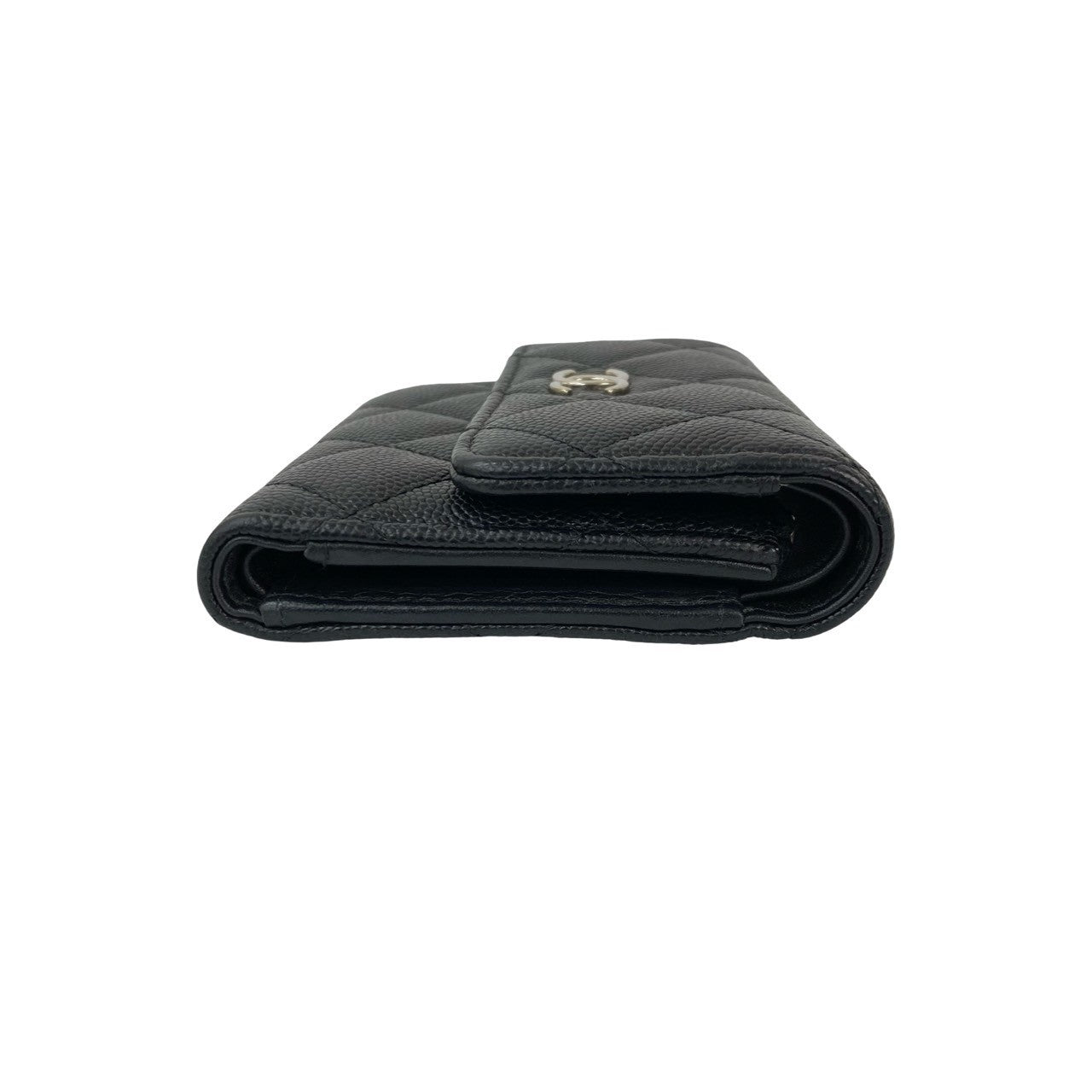 CHANEL Tri-fold wallet Matt caviar skin black Matrasse