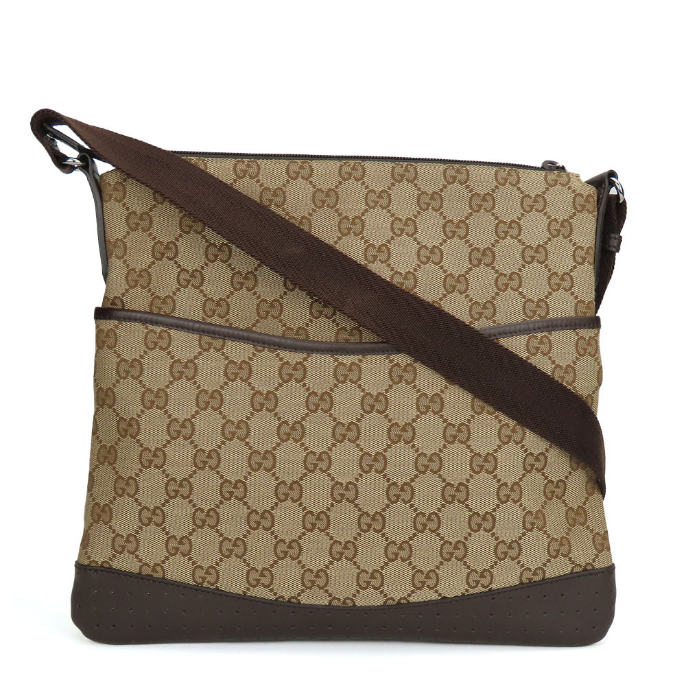GUCCI Shoulder Bag 145857 GG canvas, perforated leather Brown mens(Unisex) Used Authentic