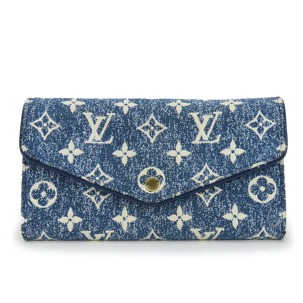 LOUIS VUITTON Long Wallet Purse M81183 Monogram, Jacquard Denim Marine Portefeuille Sarah Women Used Authentic