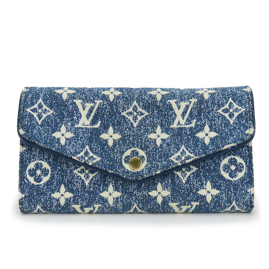 LOUIS VUITTON Long Wallet Purse M81183 Monogram, Jacquard Denim Marine Portefeuille Sarah Women Used Authentic