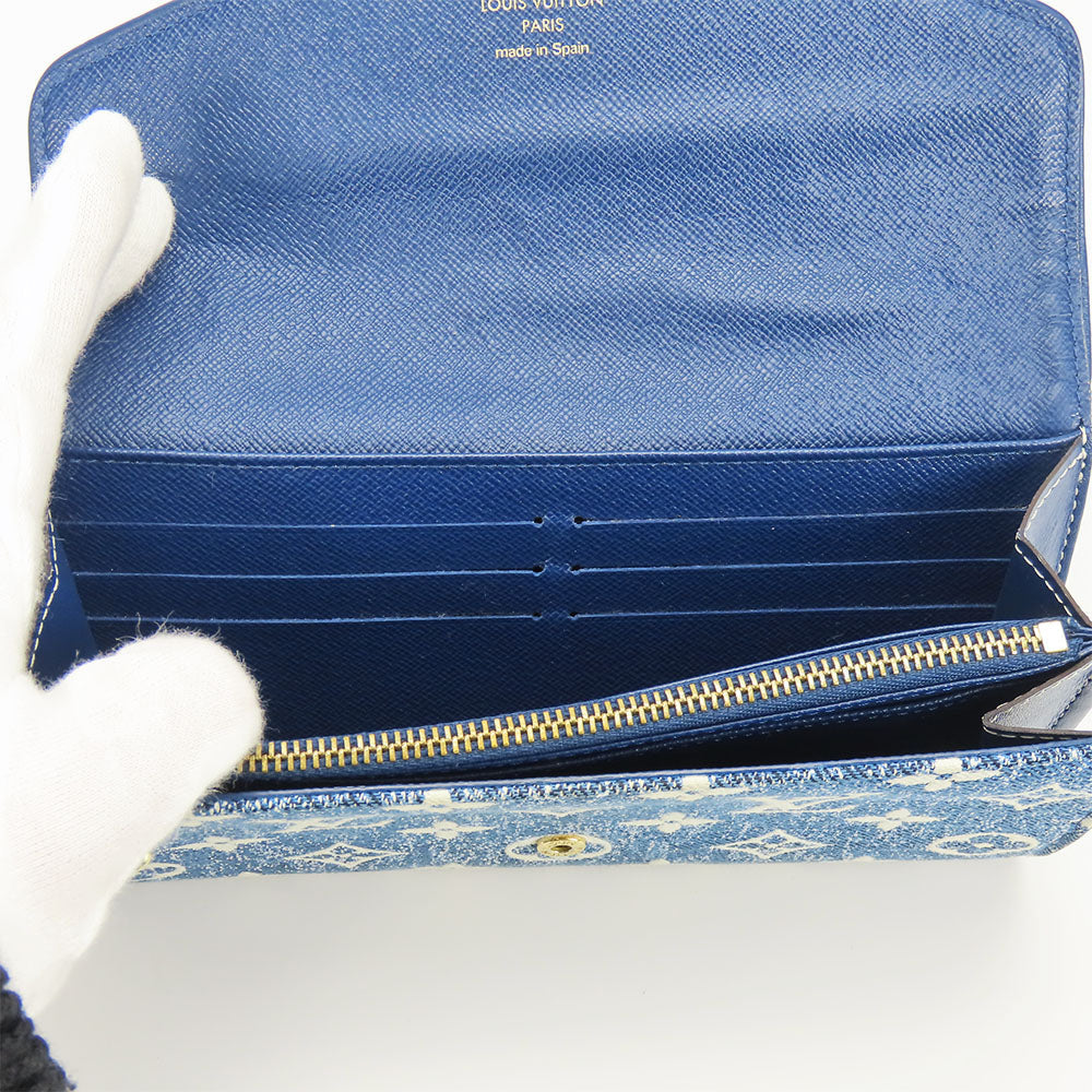 LOUIS VUITTON Long Wallet Purse M81183 Monogram, Jacquard Denim Marine Portefeuille Sarah Women Used Authentic