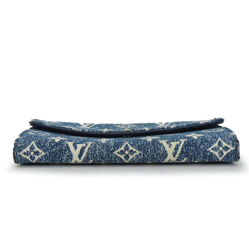 LOUIS VUITTON Long Wallet Purse M81183 Monogram, Jacquard Denim Marine Portefeuille Sarah Women Used Authentic