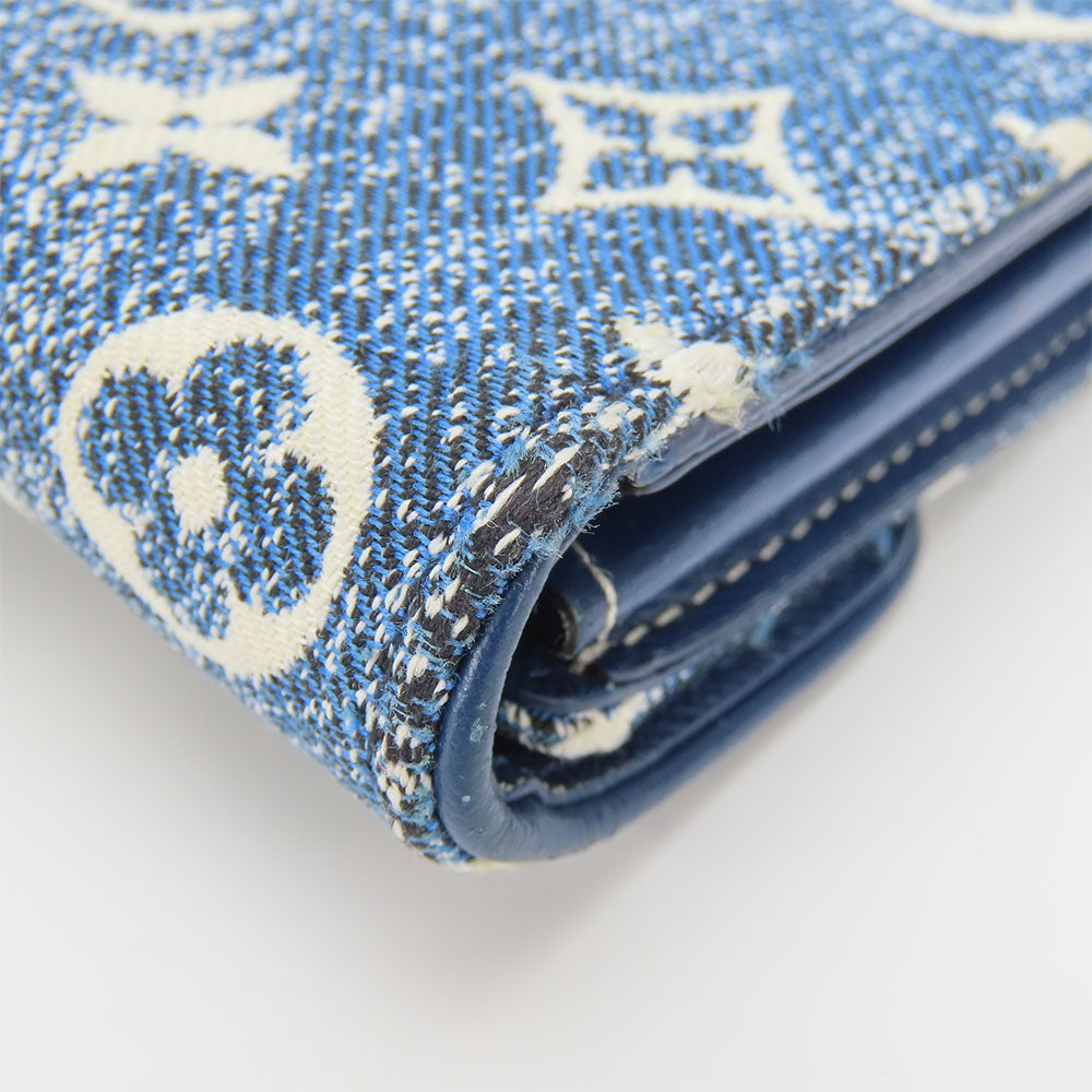 LOUIS VUITTON Long Wallet Purse M81183 Monogram, Jacquard Denim Marine Portefeuille Sarah Women Used Authentic