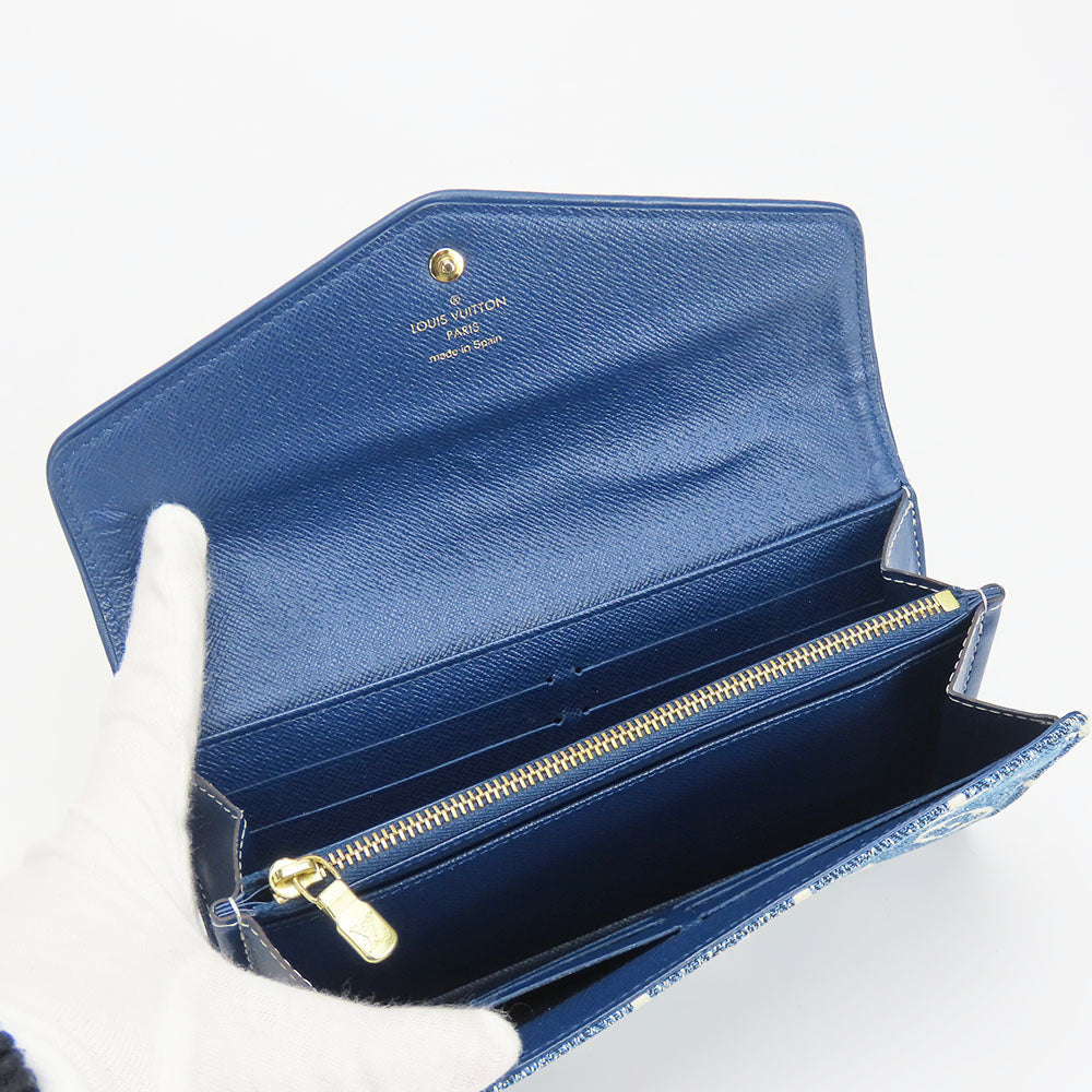 LOUIS VUITTON Long Wallet Purse M81183 Monogram, Jacquard Denim Marine Portefeuille Sarah Women Used Authentic