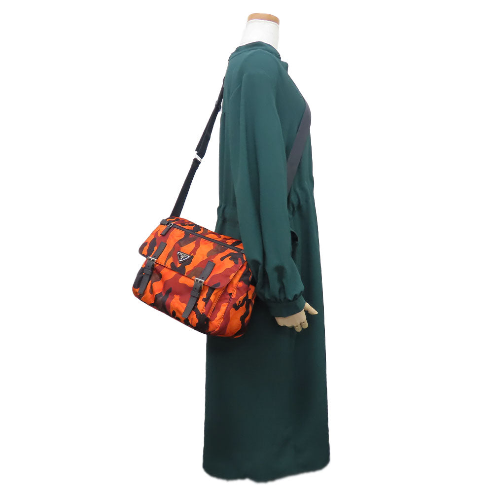 PRADA Shoulder Bag Nylon Orange camouflage unisex(Unisex) Used Authentic