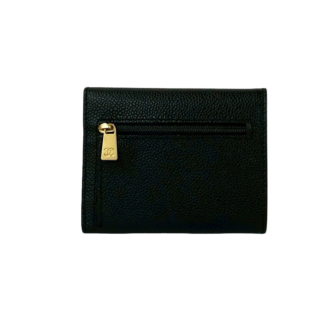 CHANEL Tri-fold wallet Matt caviar skin black