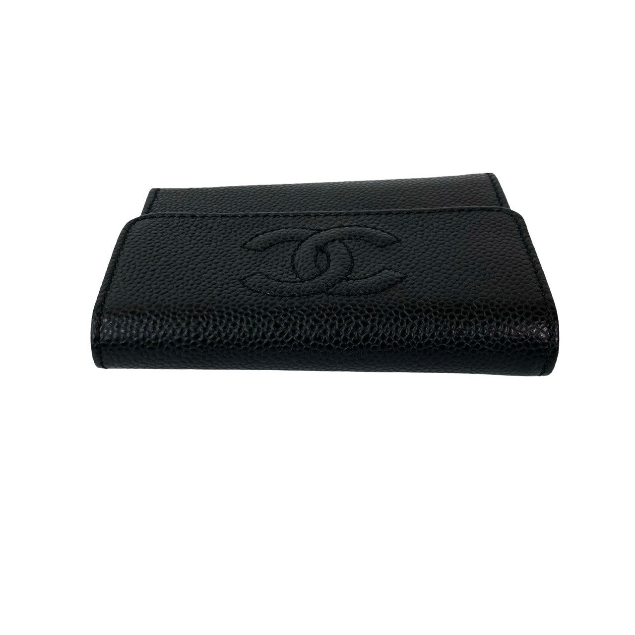 CHANEL Tri-fold wallet Matt caviar skin black