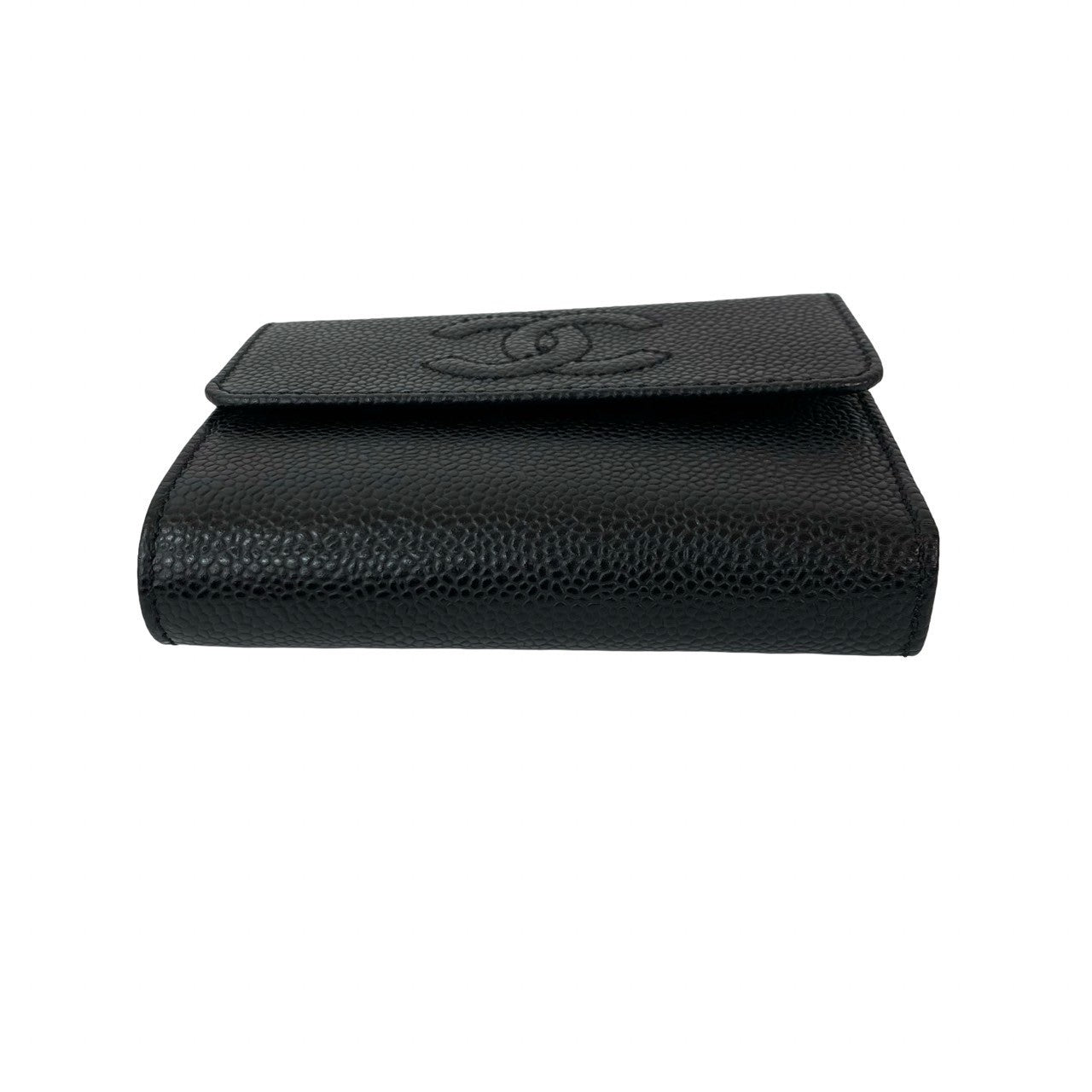 CHANEL Tri-fold wallet Matt caviar skin black