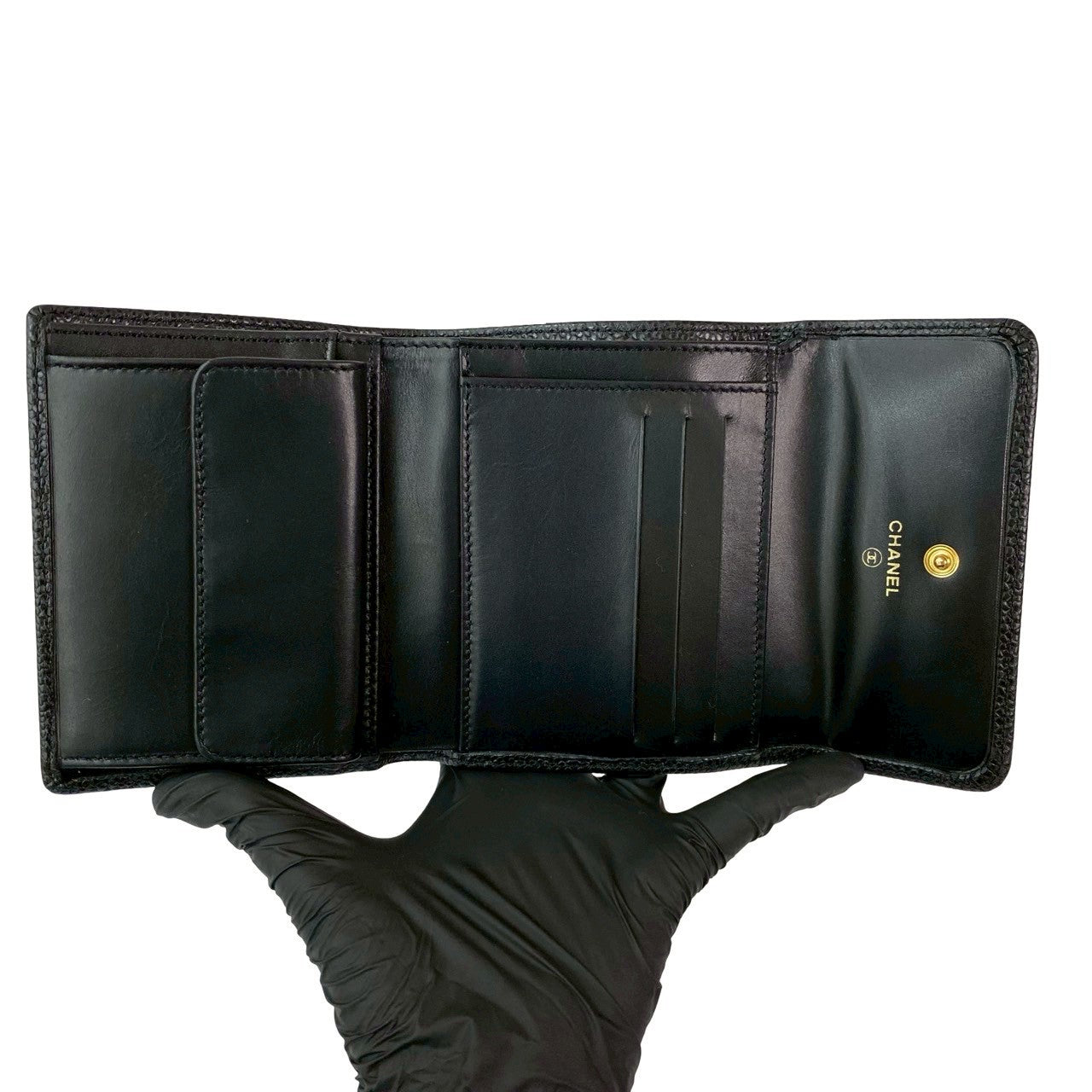 CHANEL Tri-fold wallet Matt caviar skin black