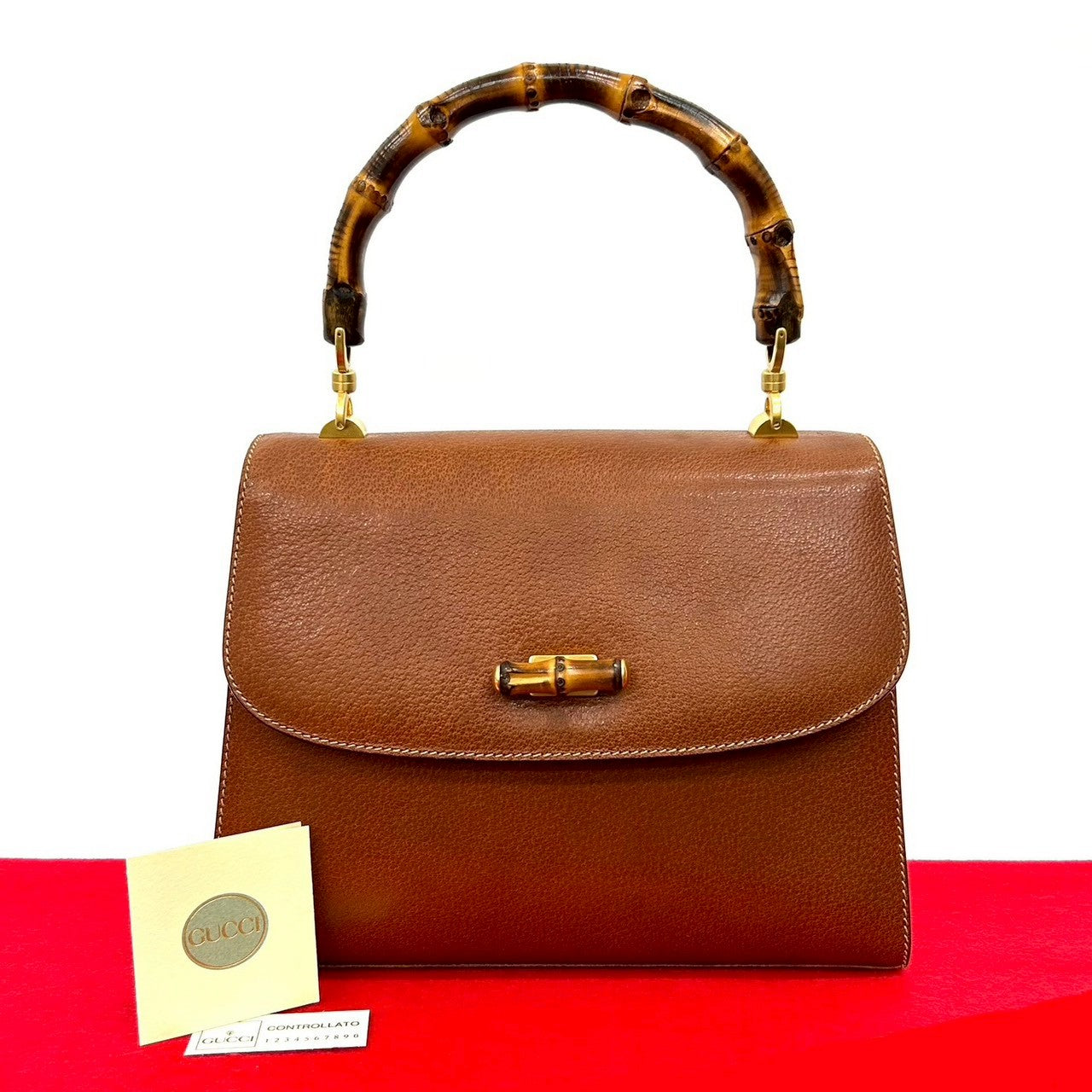 GUCCI Handbag leather Brown Bamboo