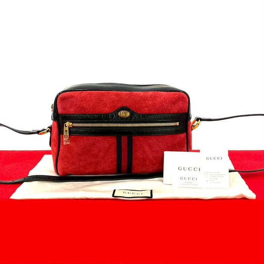 GUCCI Shoulder Bag Suede Red Sherry line Ofidia