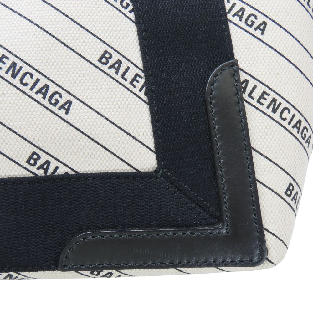 BALENCIAGA Handbag 339933 canvas off white Navy kabas Women Used Authentic