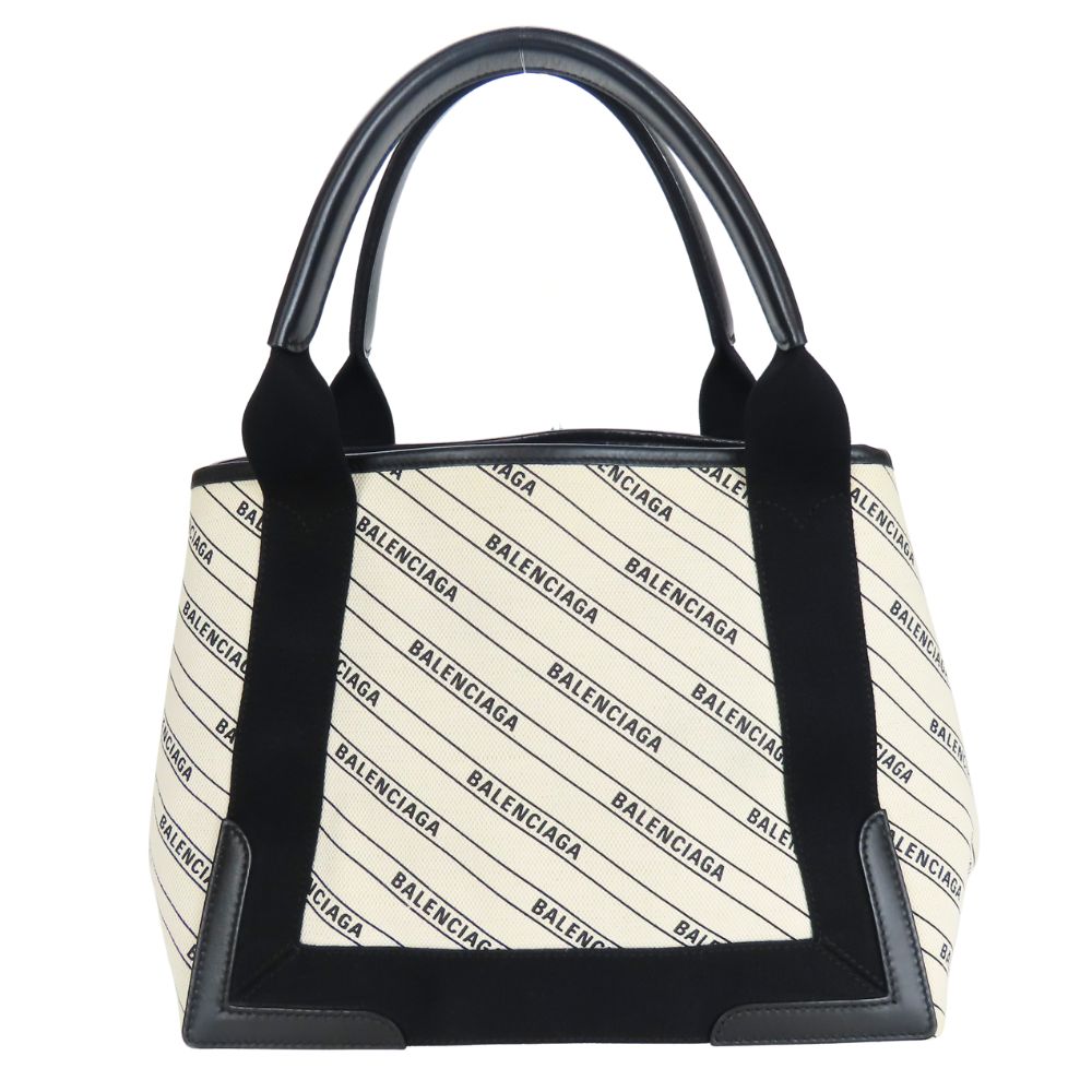 BALENCIAGA Handbag 339933 canvas off white Navy kabas Women Used Authentic