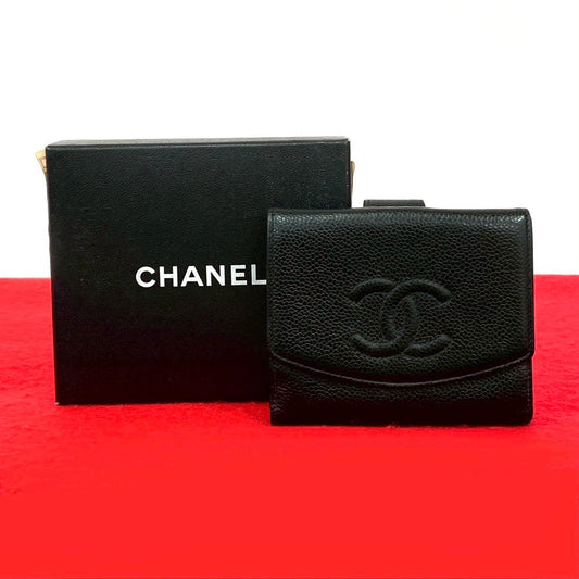 CHANEL Bifold Wallet Matt caviar skin black