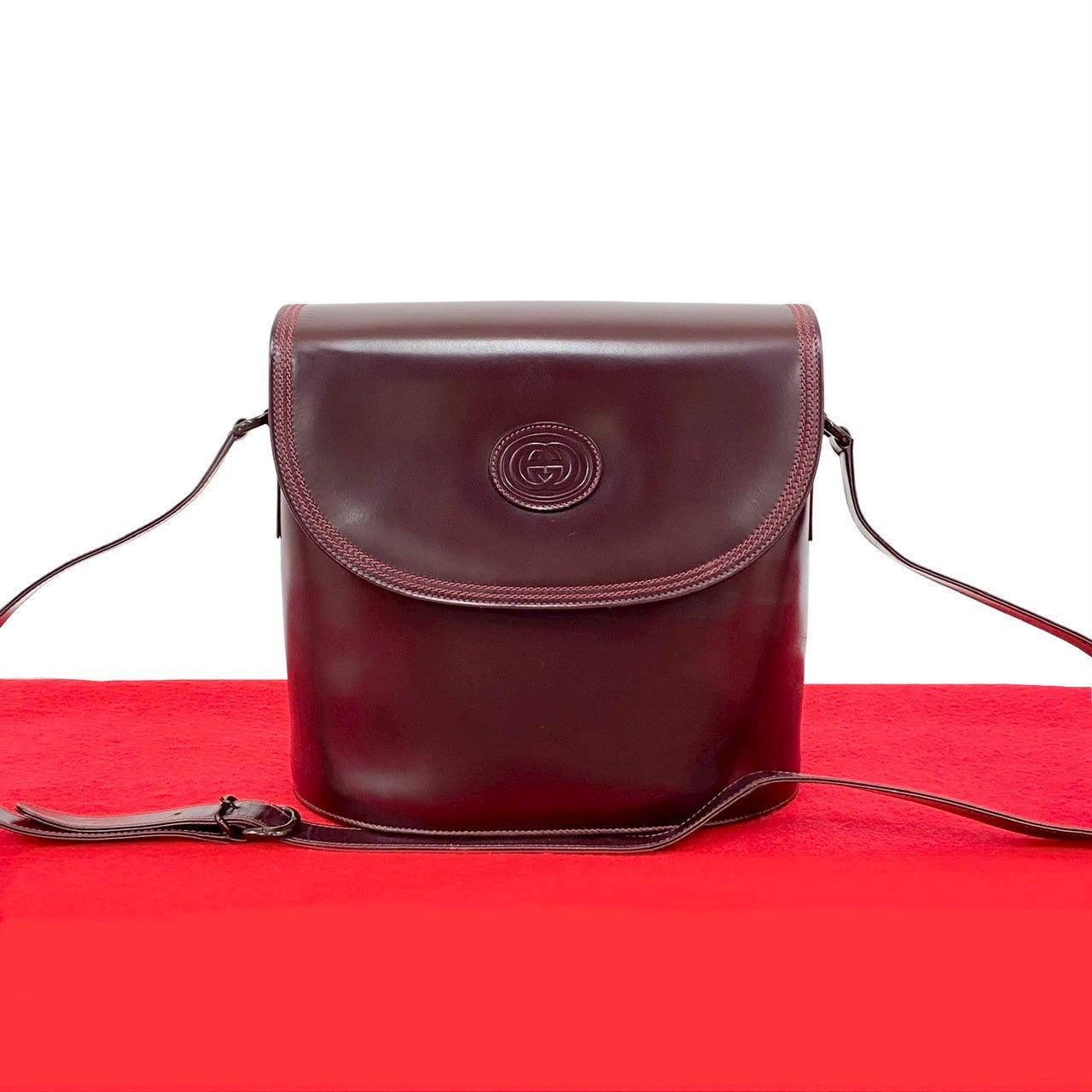 GUCCI Shoulder Bag leather wine-red