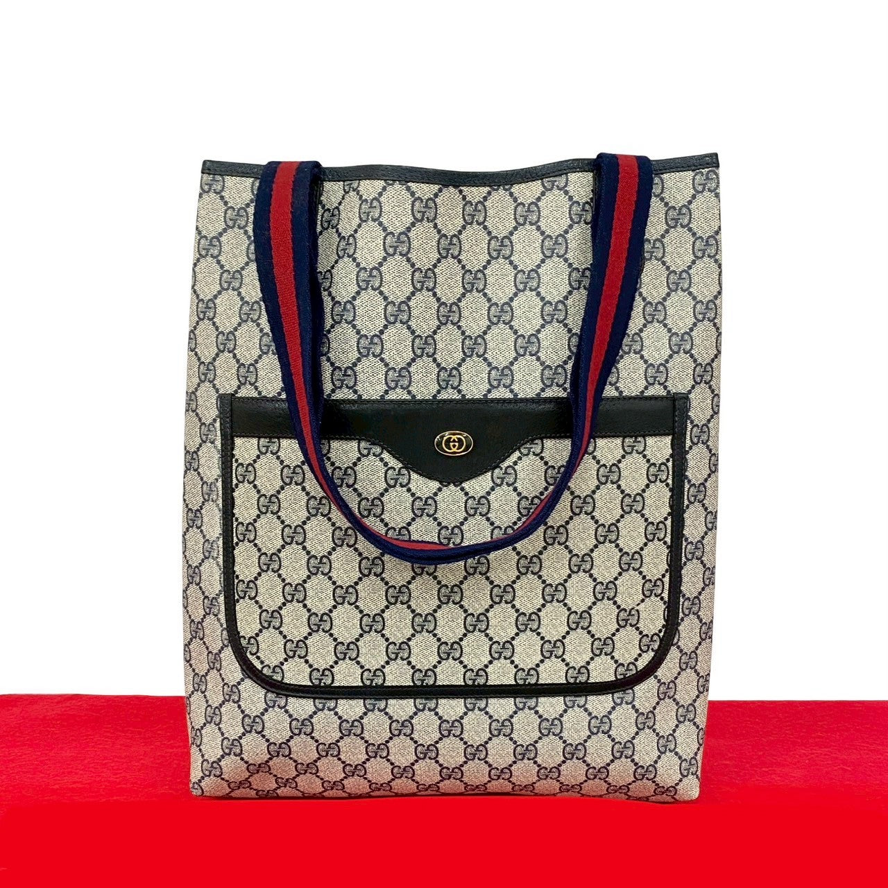 GUCCI Tote Bag leather Navy Sherry line