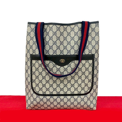 GUCCI Tote Bag leather Navy Sherry line