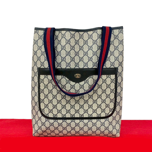 GUCCI Tote Bag leather Navy Sherry line