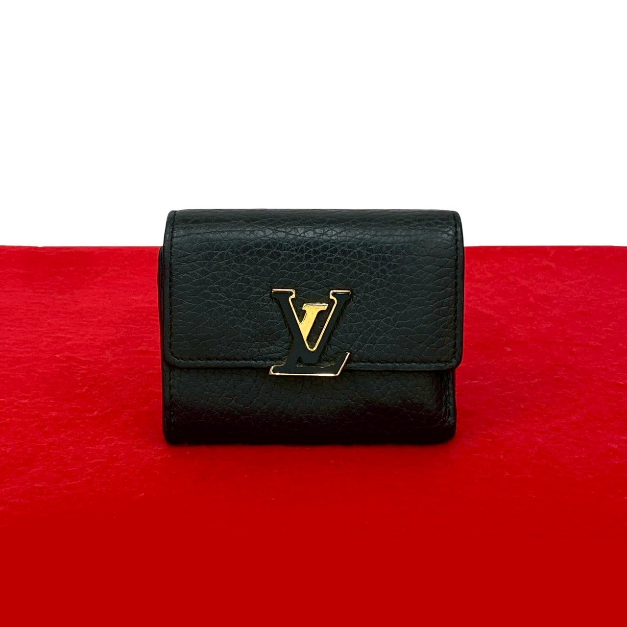 LOUIS VUITTON Tri-fold wallet leather black Portefeuille Capsine XS