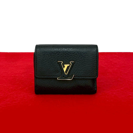 LOUIS VUITTON Tri-fold wallet leather black Portefeuille Capsine XS