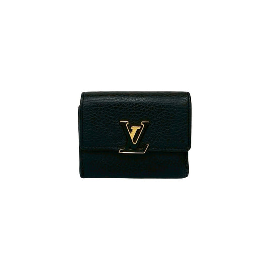 LOUIS VUITTON Tri-fold wallet leather black Portefeuille Capsine XS