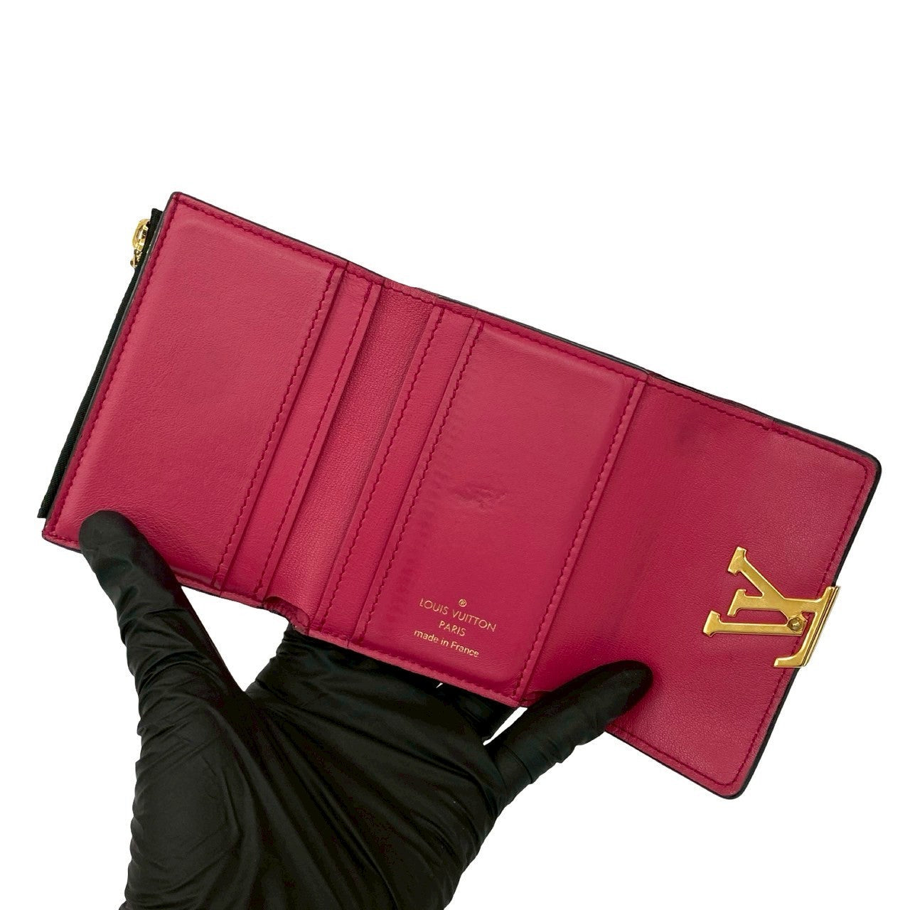 LOUIS VUITTON Tri-fold wallet leather black Portefeuille Capsine XS