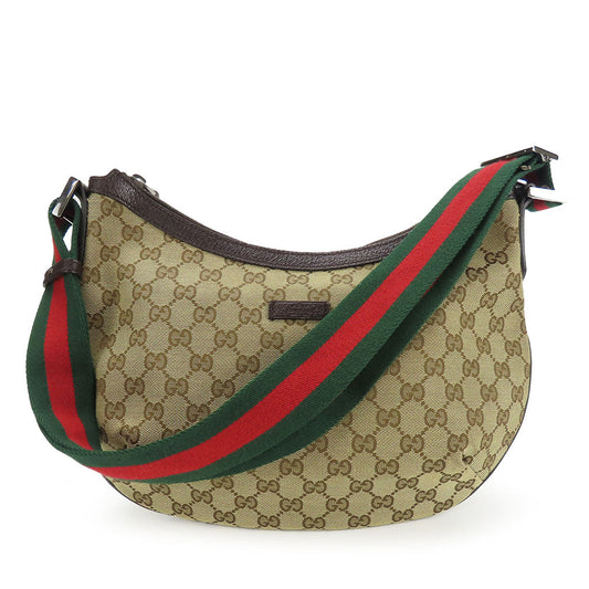 GUCCI Shoulder Bag 182092 GG canvas, leather beige Sherry line Women Used Authentic