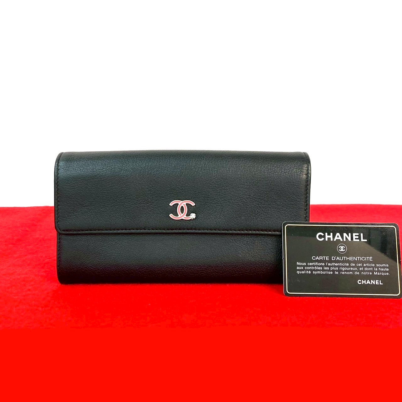 CHANEL Long Wallet Purse leather black