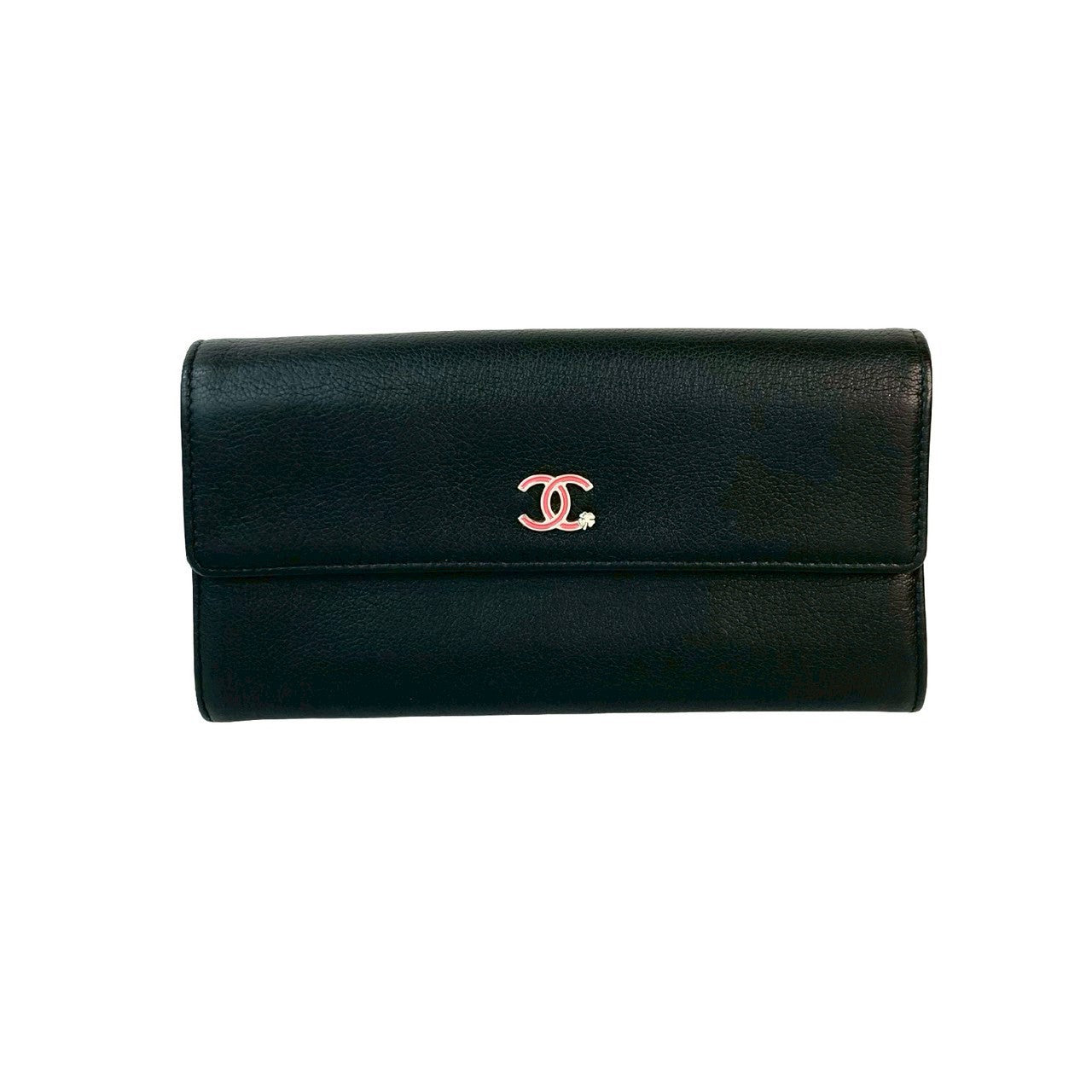 CHANEL Long Wallet Purse leather black