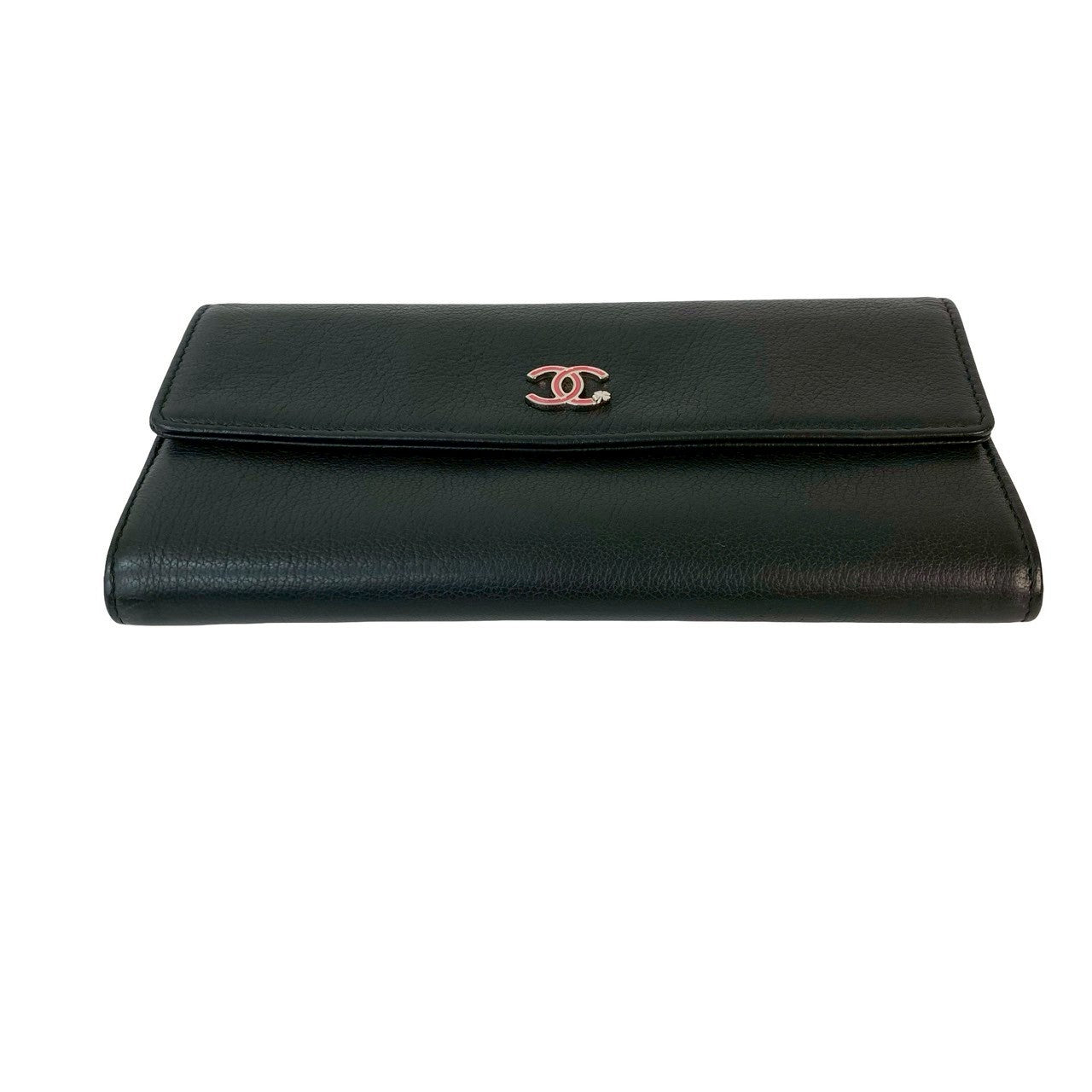 CHANEL Long Wallet Purse leather black