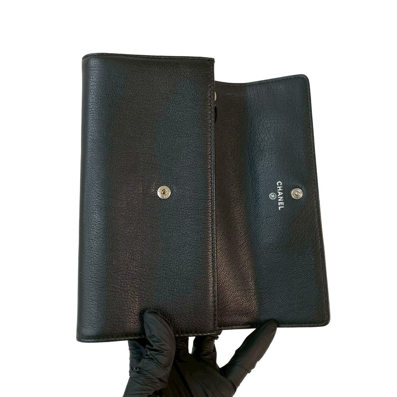 CHANEL Long Wallet Purse leather black