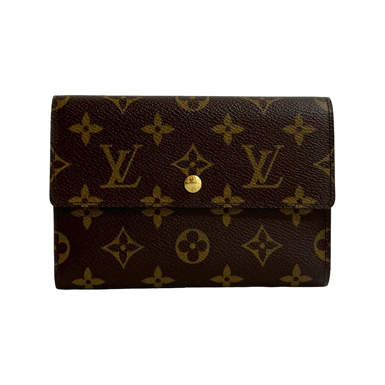 LOUIS VUITTON Bifold Wallet leather Brown Monogram Porte Tresor Etui Papier