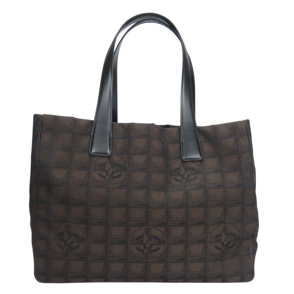 CHANEL Tote Bag Jacquard nylon Marron New travel line MM Women Used Authentic
