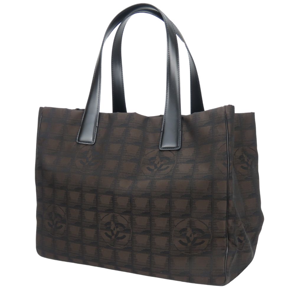 CHANEL Tote Bag Jacquard nylon Marron New travel line MM Women Used Authentic