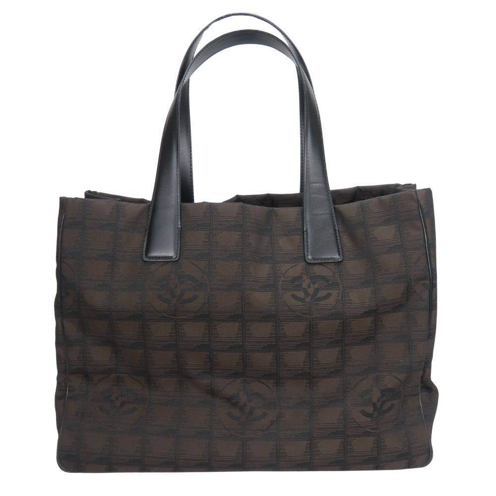CHANEL Tote Bag Jacquard nylon Marron New travel line MM Women Used Authentic