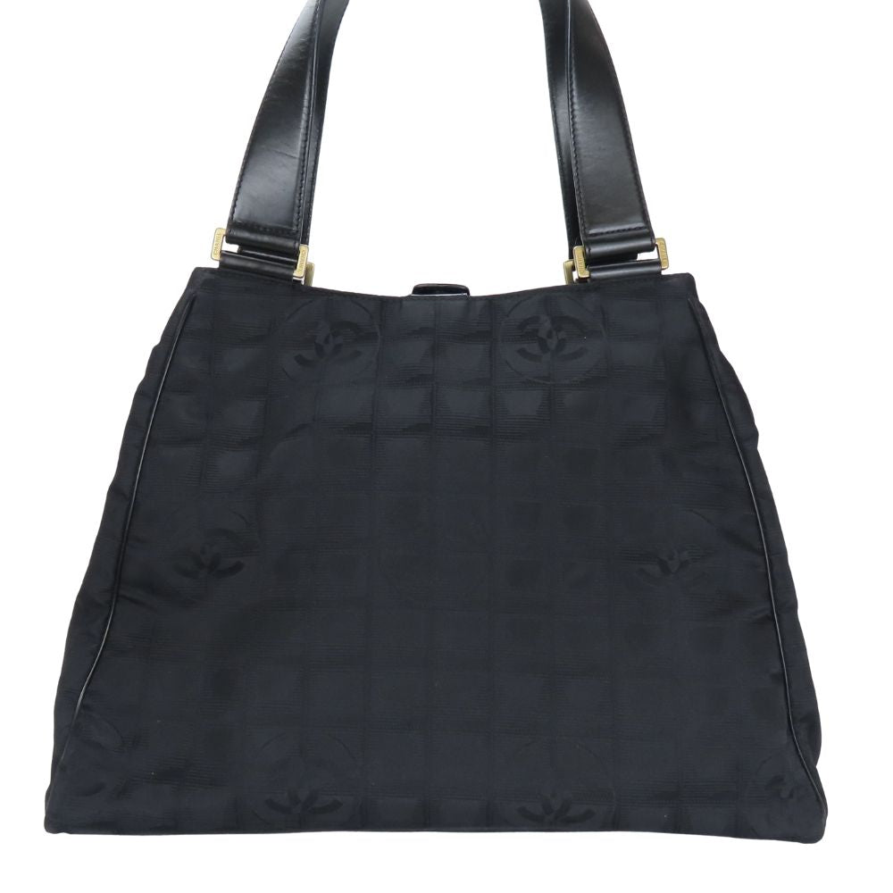 CHANEL Tote Bag Jacquard nylon black Women Used Authentic