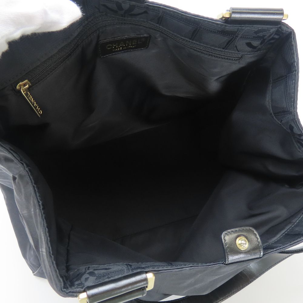 CHANEL Tote Bag Jacquard nylon black Women Used Authentic