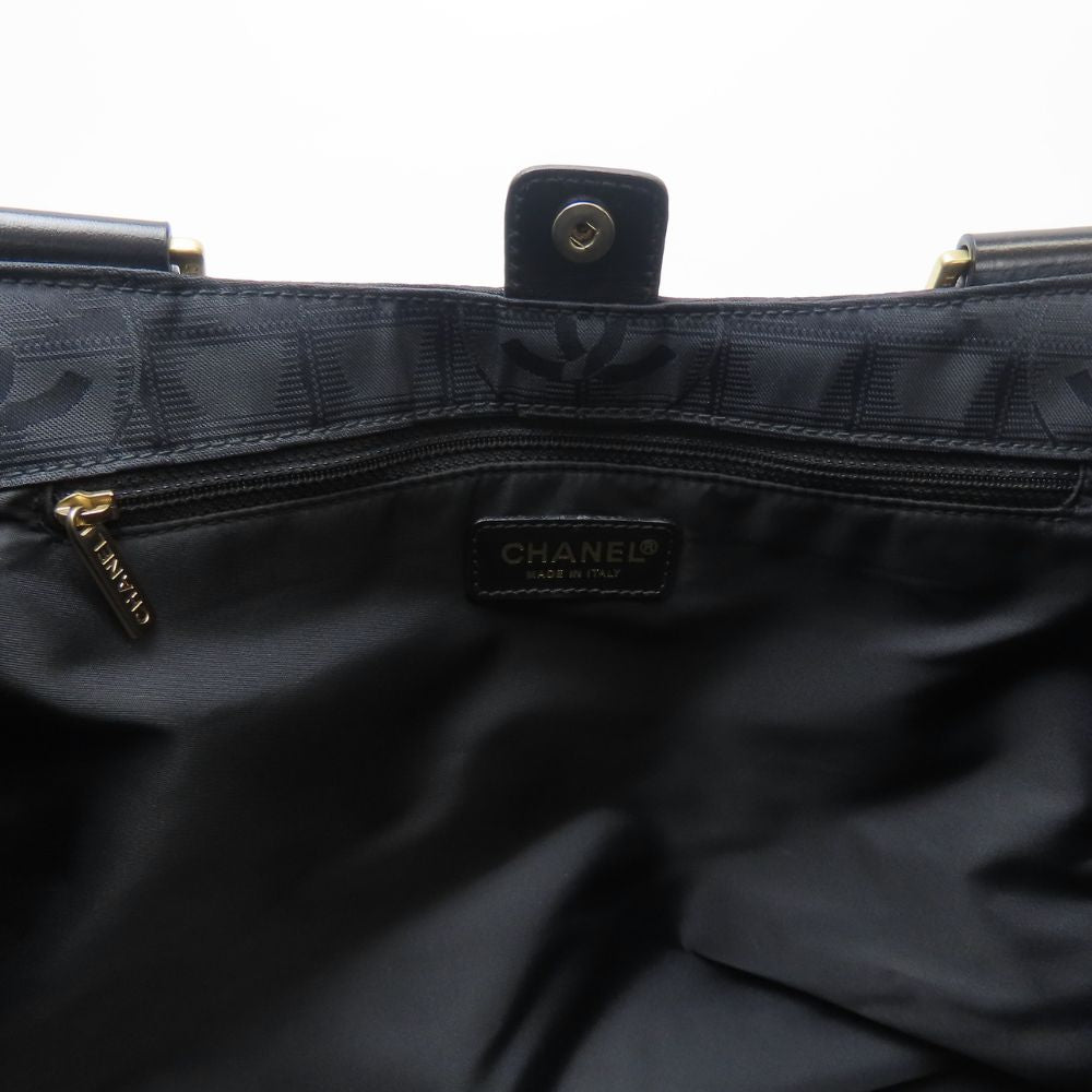 CHANEL Tote Bag Jacquard nylon black Women Used Authentic