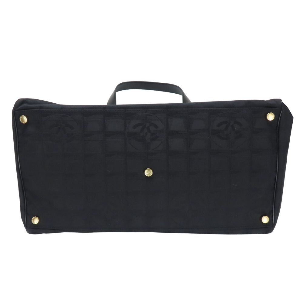 CHANEL Tote Bag Jacquard nylon black Women Used Authentic