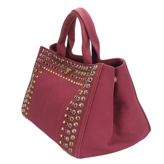 PRADA Tote Bag B2642O canvas Amarrant Studs Canapa Women Used Authentic