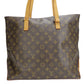 LOUIS VUITTON Tote Bag M51151 Monogram, Tanned Leather Brown Cabas Mezzo Women Used Authentic