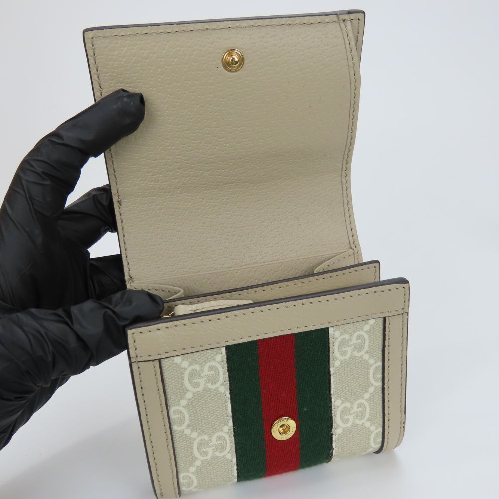 GUCCI Bifold Wallet 598662 GG Supreme canvas, leather Greige type Offidia GG Women Used Authentic