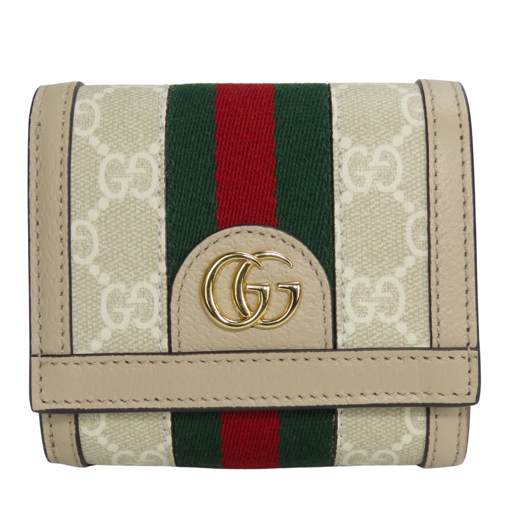 GUCCI Bifold Wallet 598662 GG Supreme canvas, leather Greige type Offidia GG Women Used Authentic