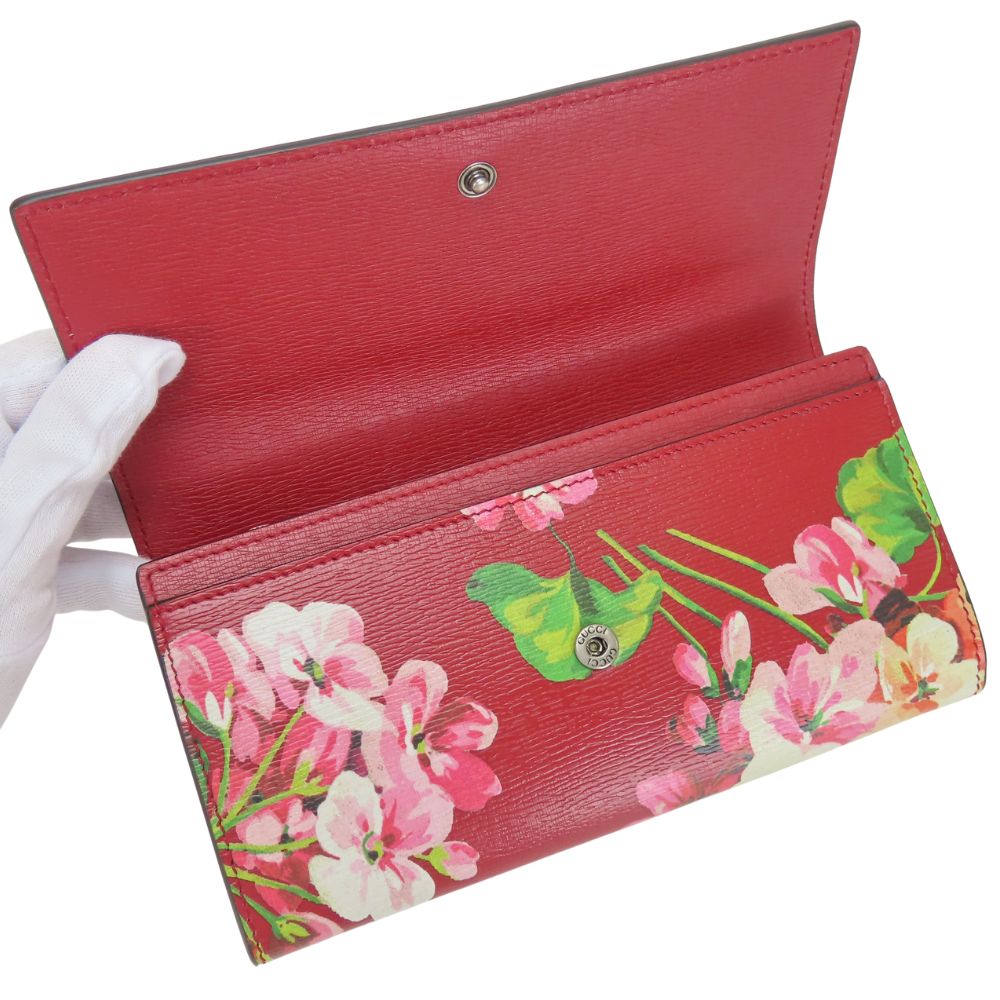 GUCCI Long Wallet Purse 410100 leather Red type Blooms