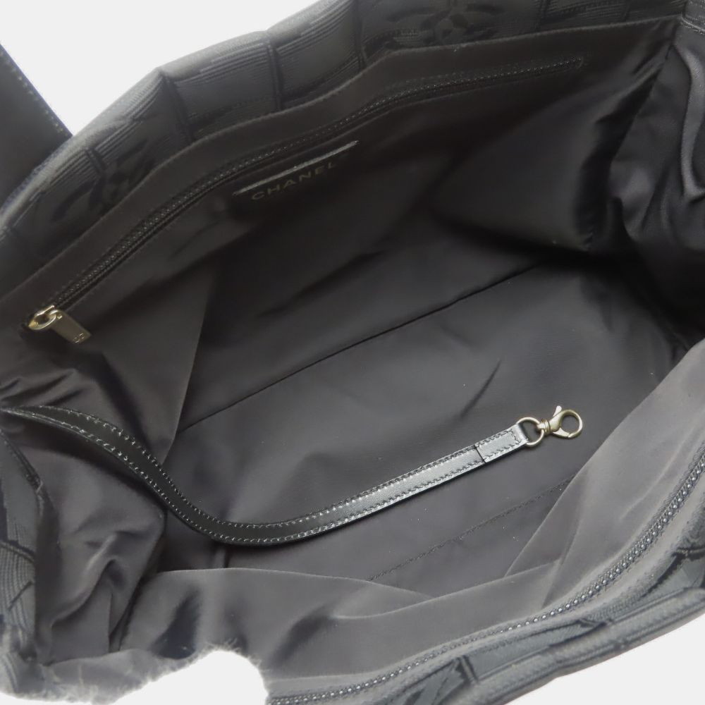 CHANEL Tote Bag Jacquard nylon black New travel line PM