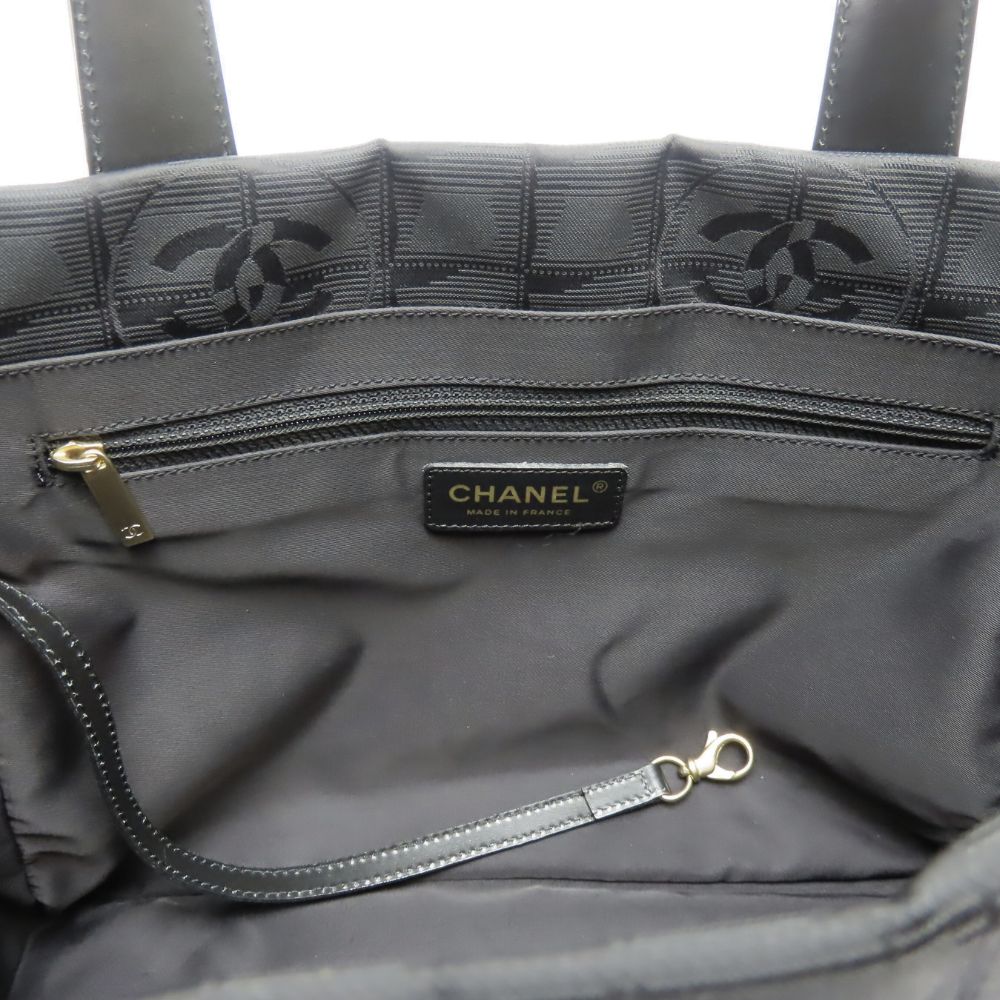 CHANEL Tote Bag Jacquard nylon black New travel line PM